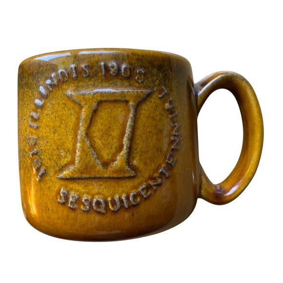 Vintage 1960s Drip Glaze Mug Illinois Sesquicentennial 1818–1968 Brown Mug - Picture 1 of 9